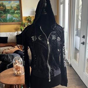 BCBG Black Embellished Bomber Jacket velour